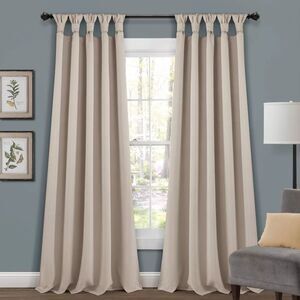 52x95 Ivory Knotted Tab Top Curtain Panels Insulated New French Country Chic